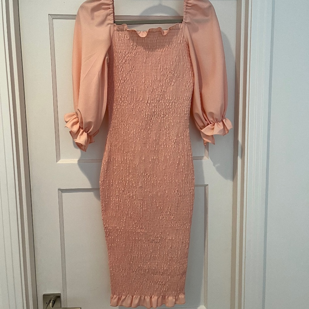 Pink Fitted Midi Dress